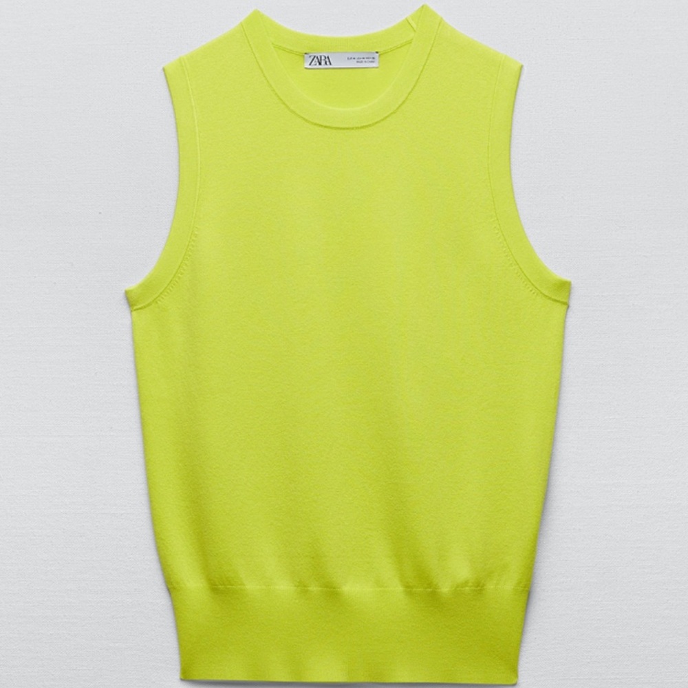 Zara Basic Knit Top - Lime Green - Size M - NWT